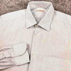 Luciano Barbera Mens Dress Shirt Size 43/17 Italy Cream Brown Striped Button Up